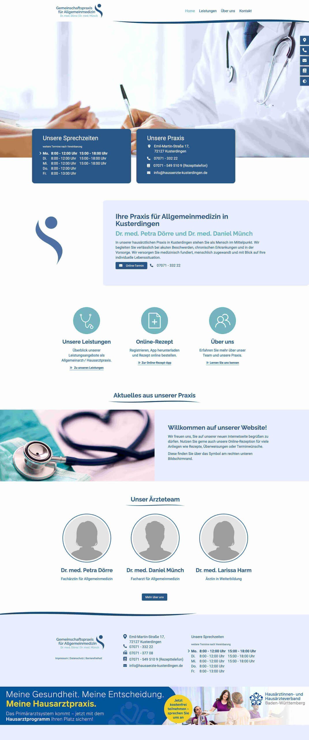 Weblayout der Gemeinschaftspraxis für Alllgemeinmedizin, Dr. med. Dörre und Dr. med. Münch