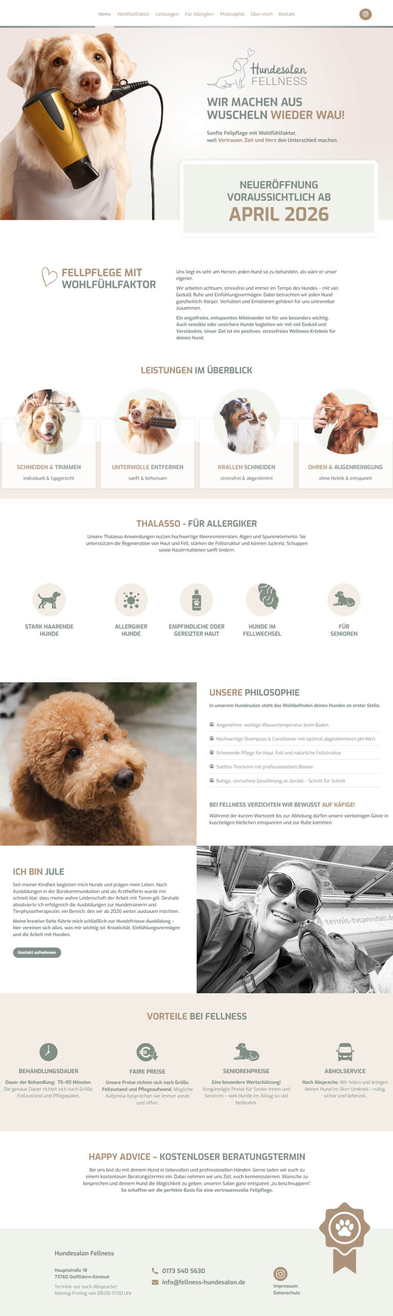 Webdesign des Hundesalons Fellness